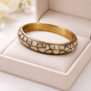 VTG Bone Mosaic Brass Bangle | African Statement Bracelet | Handmade Bone Inlay